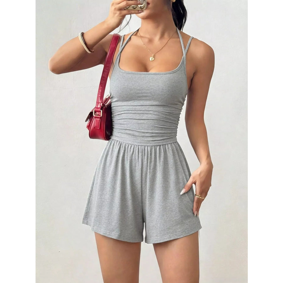 Ruched Spaghetti Strap Romper Apparel and Accessories