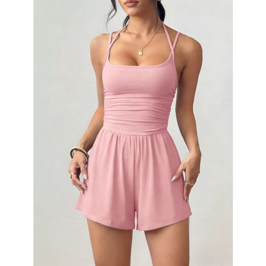Ruched Spaghetti Strap Romper Apparel and Accessories