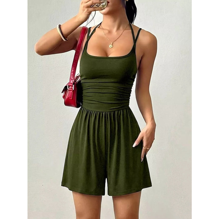 Ruched Spaghetti Strap Romper Apparel and Accessories