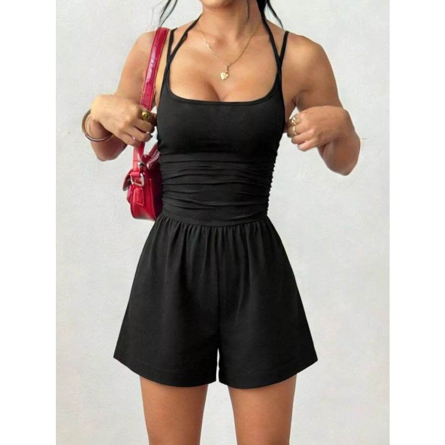 Ruched Spaghetti Strap Romper Apparel and Accessories