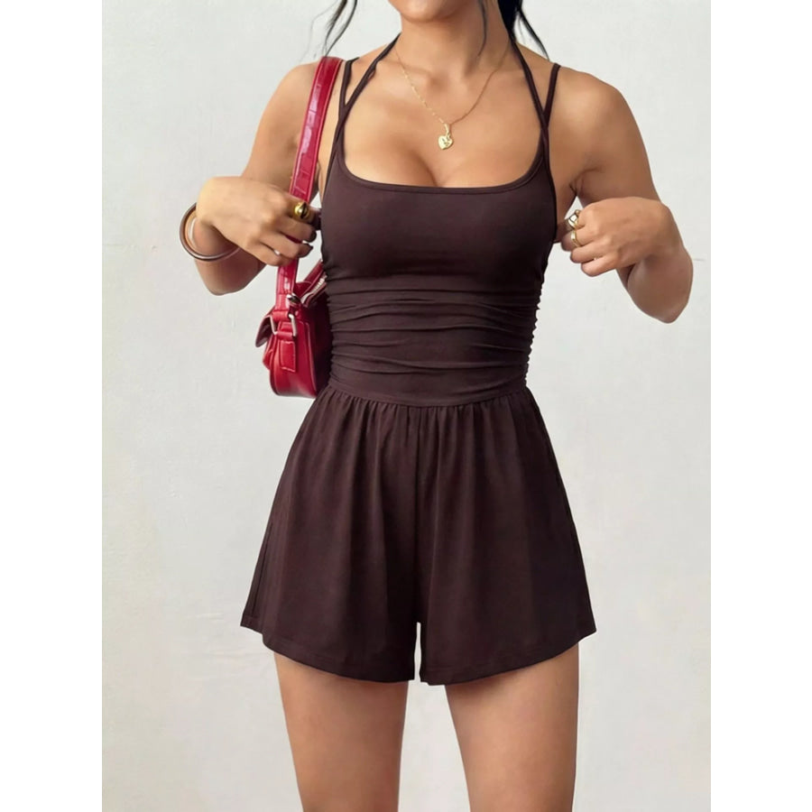 Ruched Spaghetti Strap Romper Apparel and Accessories