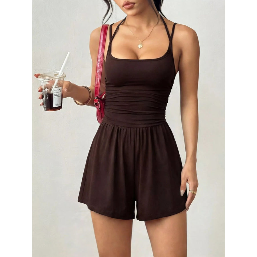 Ruched Spaghetti Strap Romper Apparel and Accessories