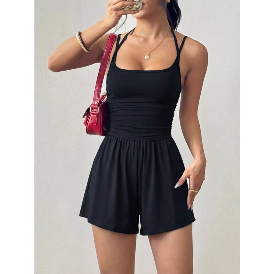 Ruched Spaghetti Strap Romper Apparel and Accessories