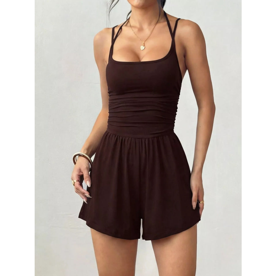 Ruched Spaghetti Strap Romper Apparel and Accessories