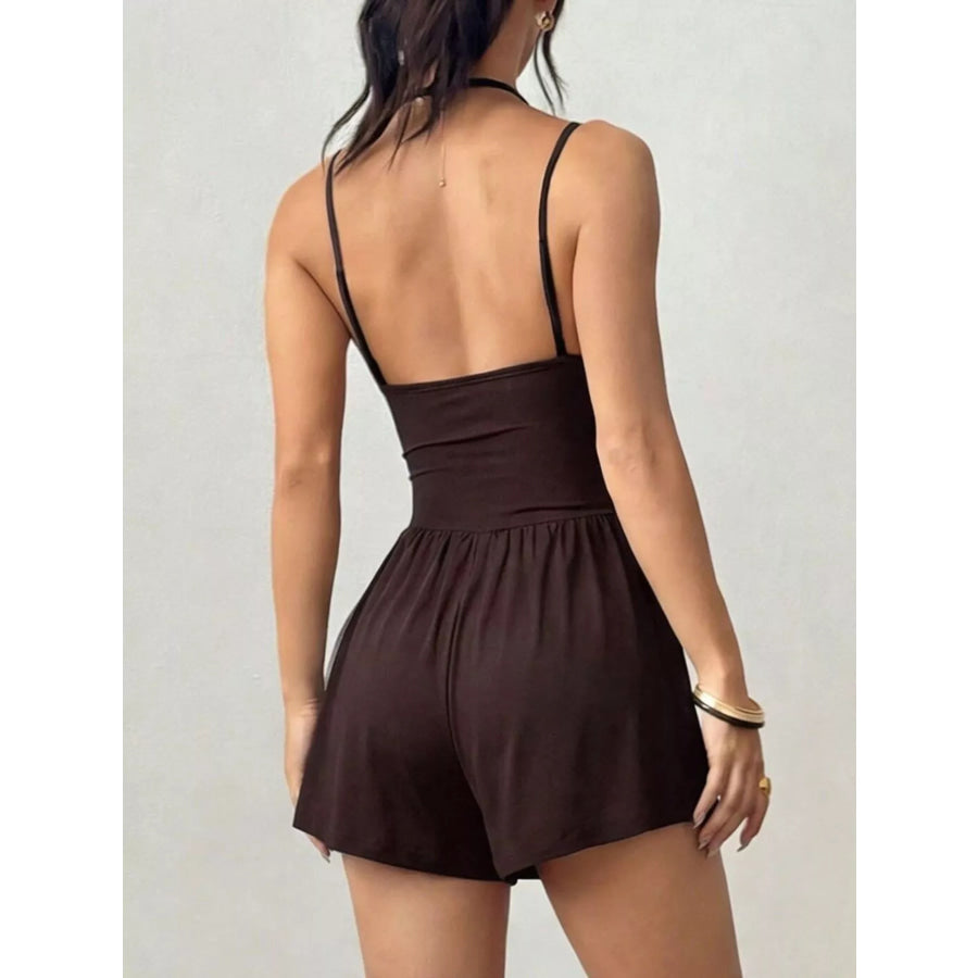 Ruched Spaghetti Strap Romper Apparel and Accessories