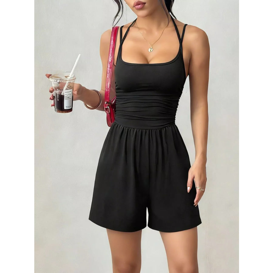 Ruched Spaghetti Strap Romper Apparel and Accessories