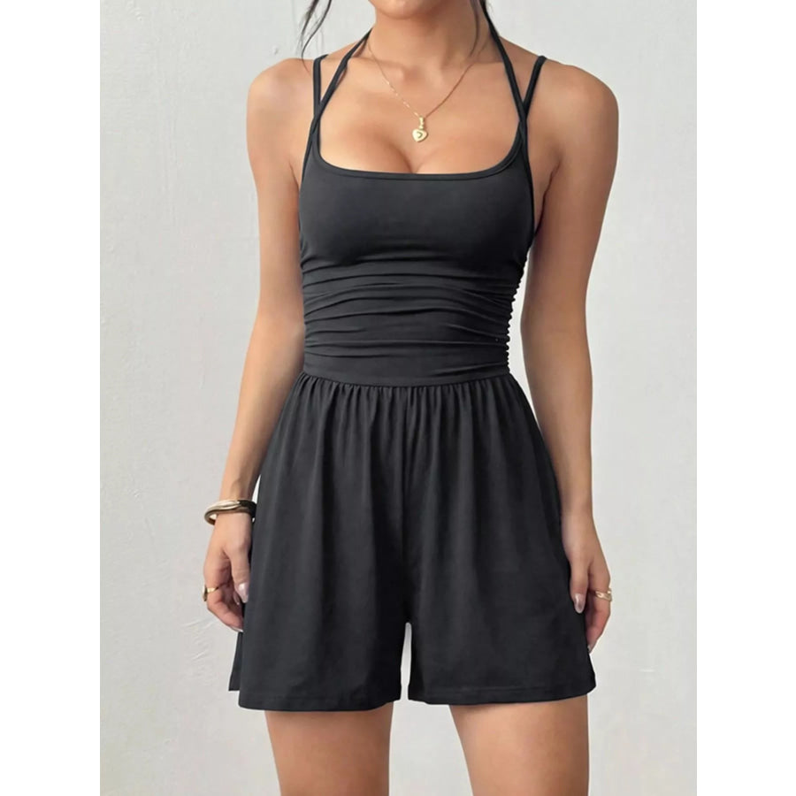 Ruched Spaghetti Strap Romper Apparel and Accessories