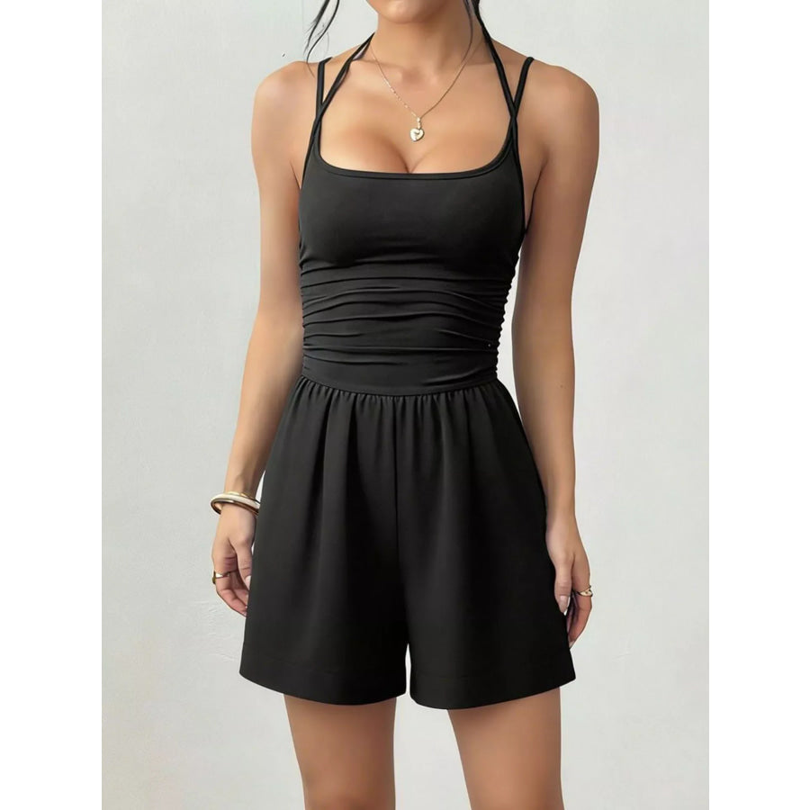 Ruched Spaghetti Strap Romper Apparel and Accessories