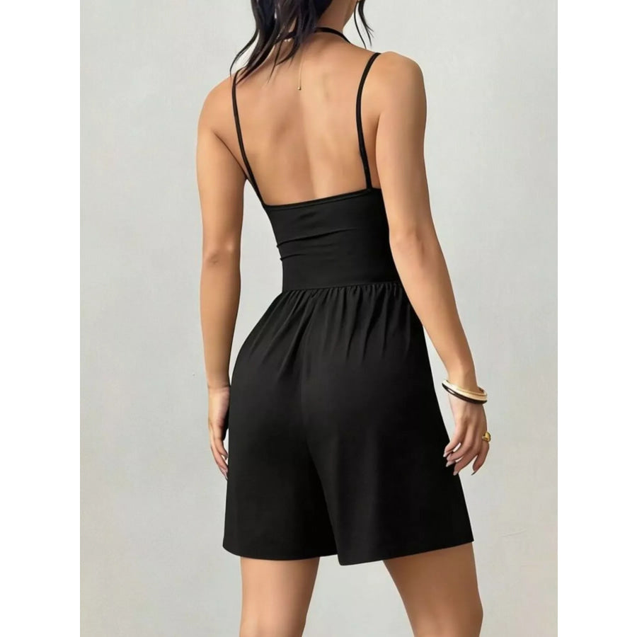 Ruched Spaghetti Strap Romper Apparel and Accessories