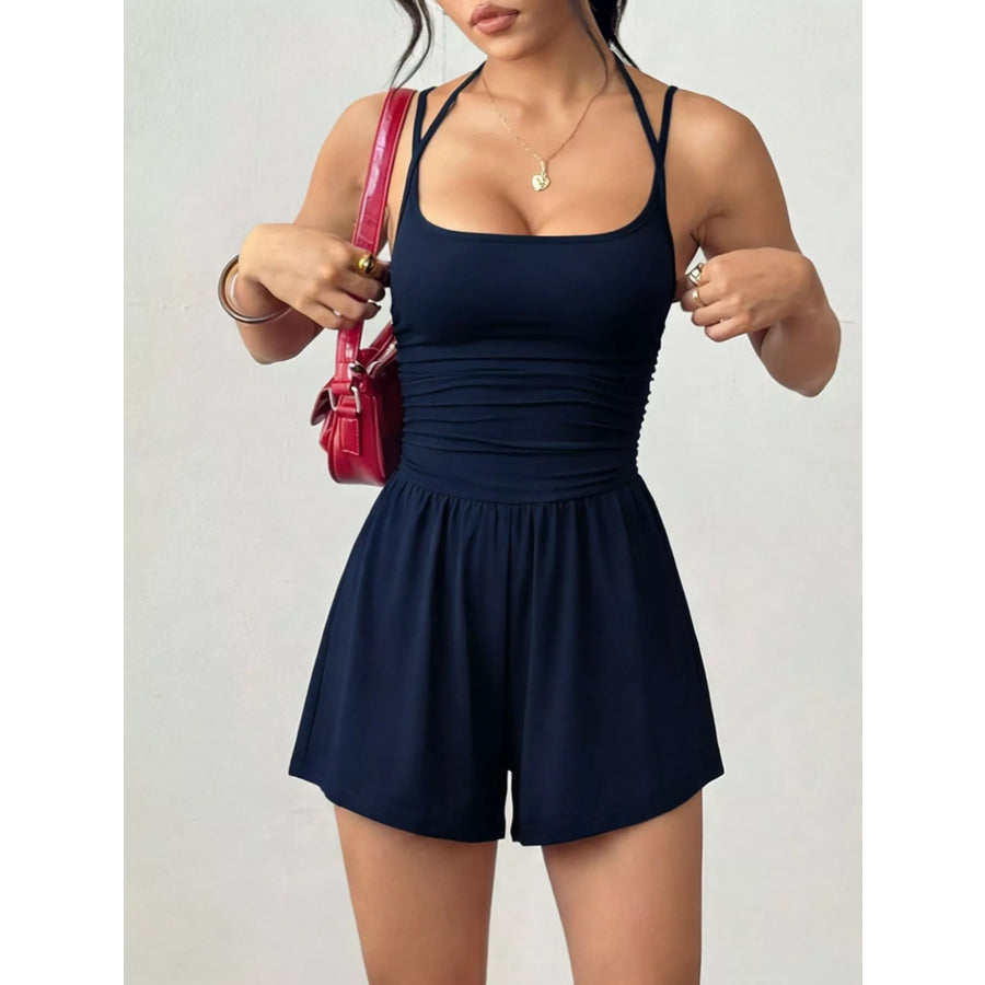 Ruched Spaghetti Strap Romper Apparel and Accessories