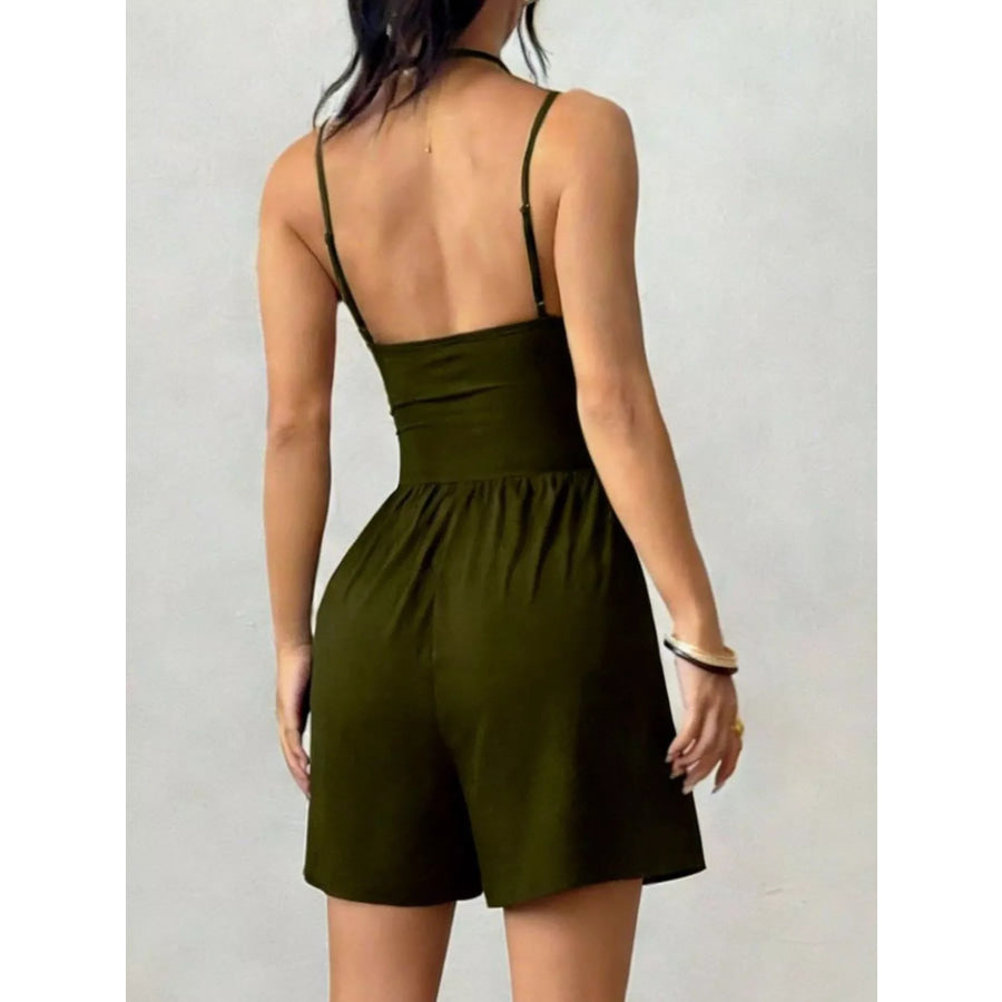 Ruched Spaghetti Strap Romper Apparel and Accessories