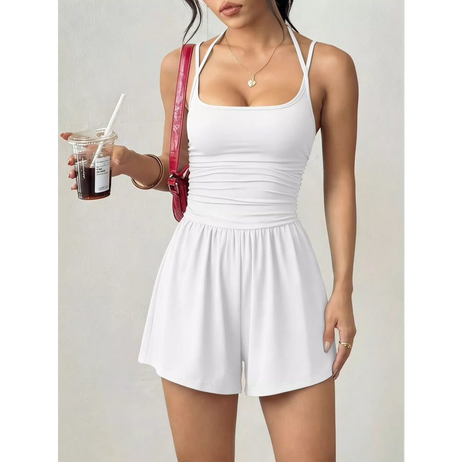 Ruched Spaghetti Strap Romper Apparel and Accessories