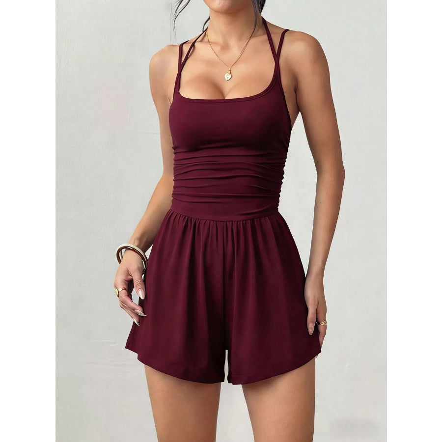 Ruched Spaghetti Strap Romper Apparel and Accessories