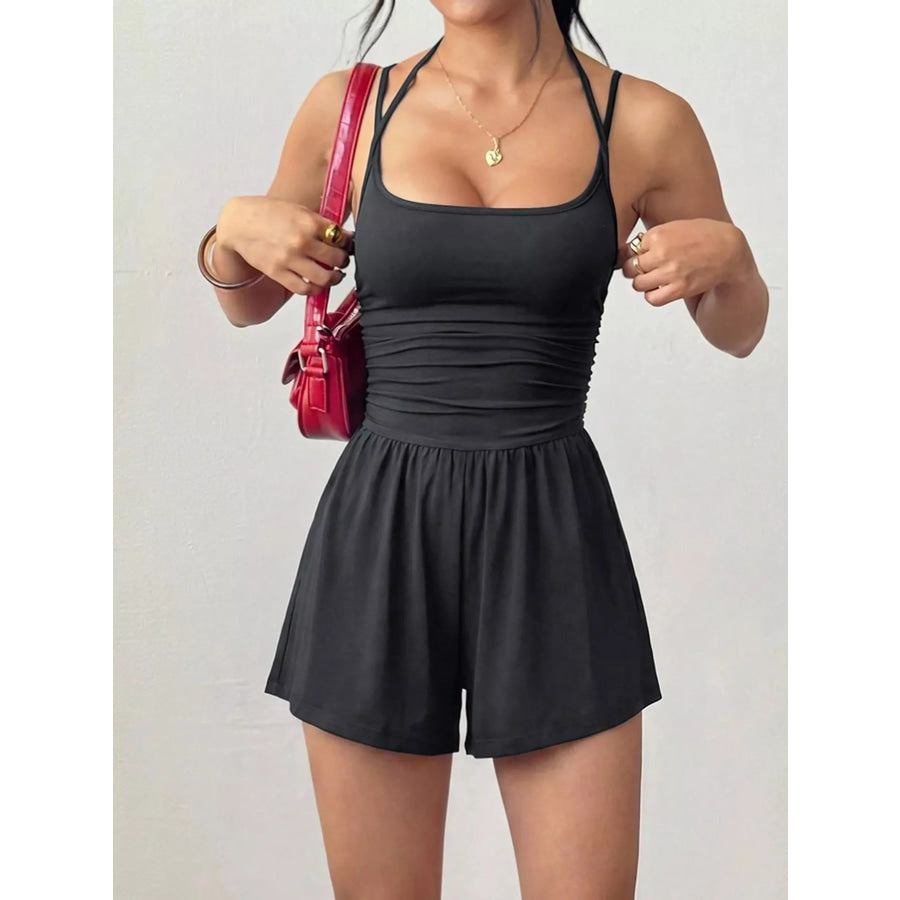 Ruched Spaghetti Strap Romper Black / XS Apparel and Accessories
