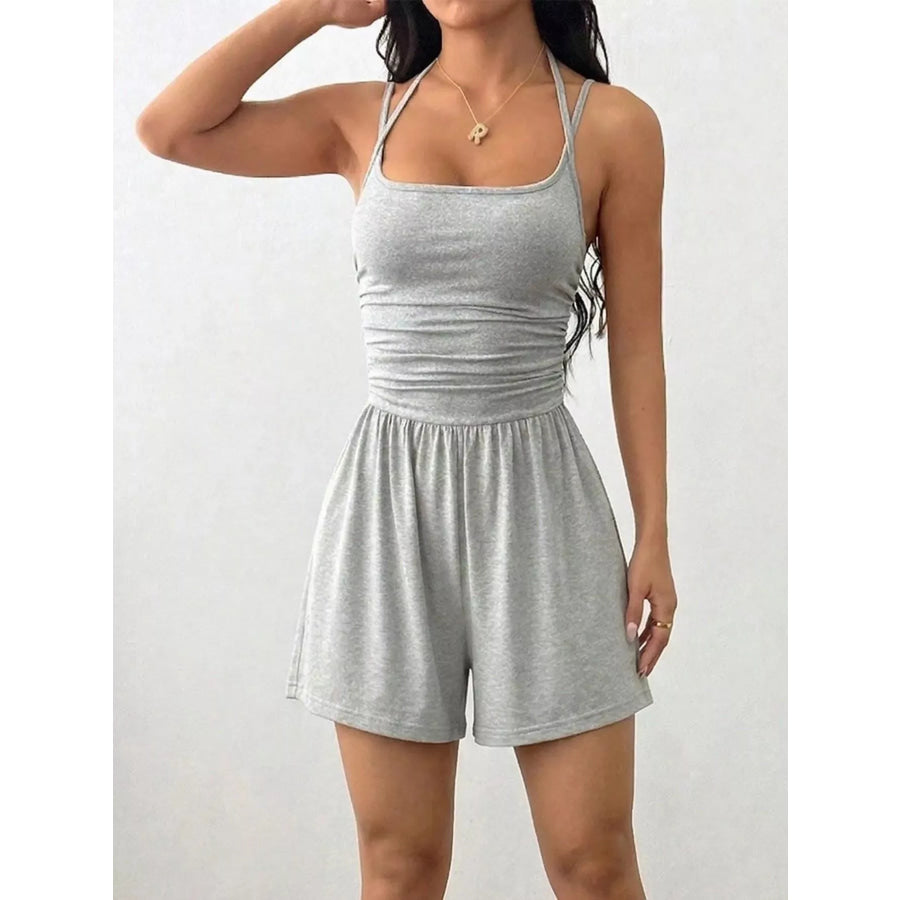 Ruched Spaghetti Strap Romper Light Gray / XS Apparel and Accessories
