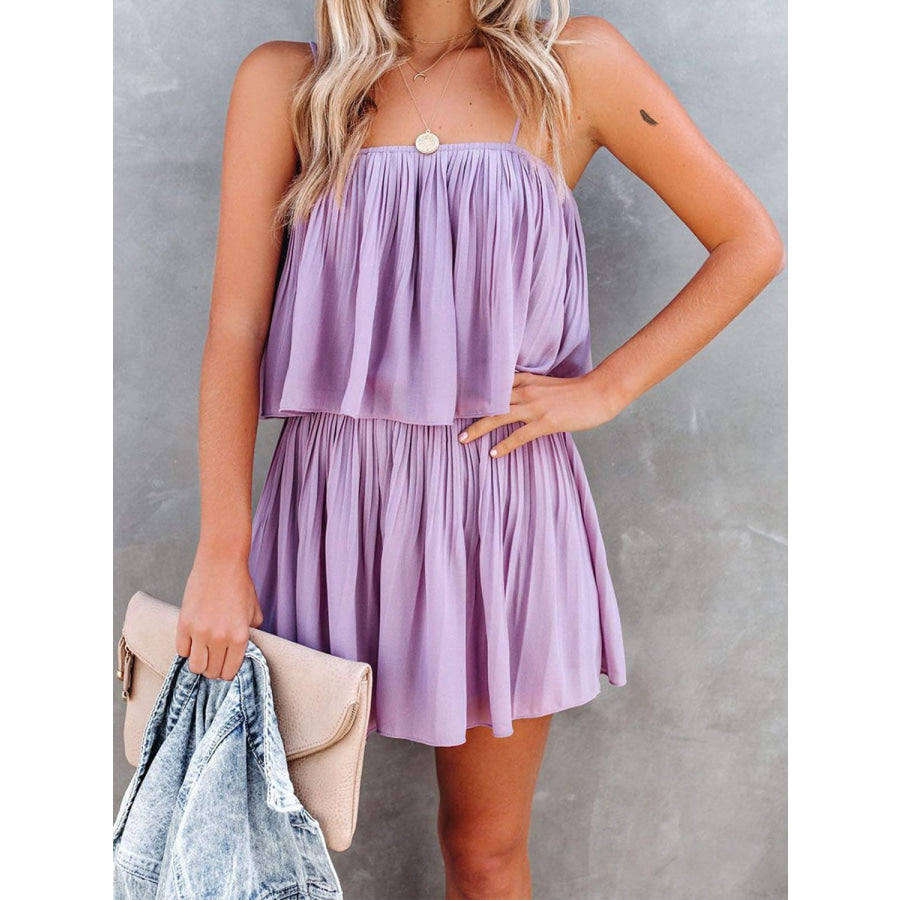 Ruched Spaghetti Strap Romper Lilac / S Apparel and Accessories