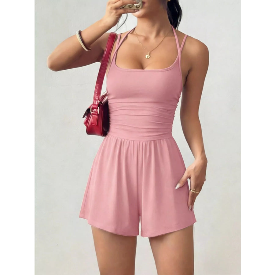 Ruched Spaghetti Strap Romper Pink / S Apparel and Accessories