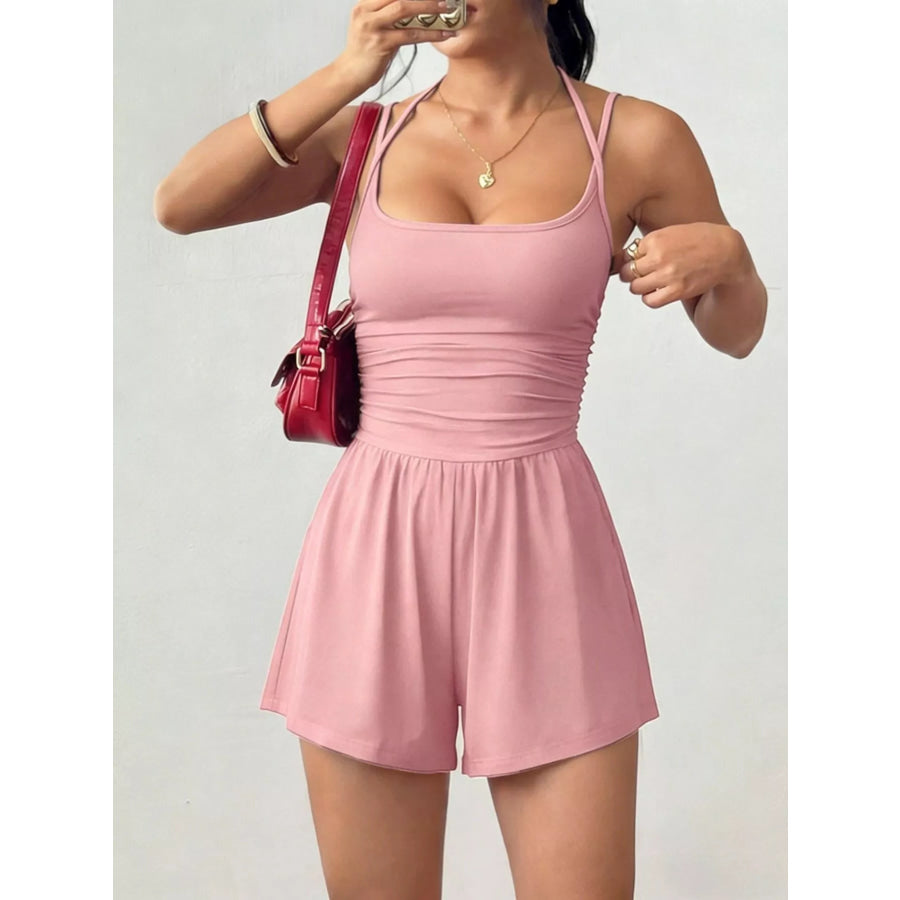 Ruched Spaghetti Strap Romper Pink / XS Apparel and Accessories