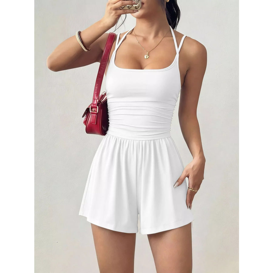 Ruched Spaghetti Strap Romper White / S Apparel and Accessories