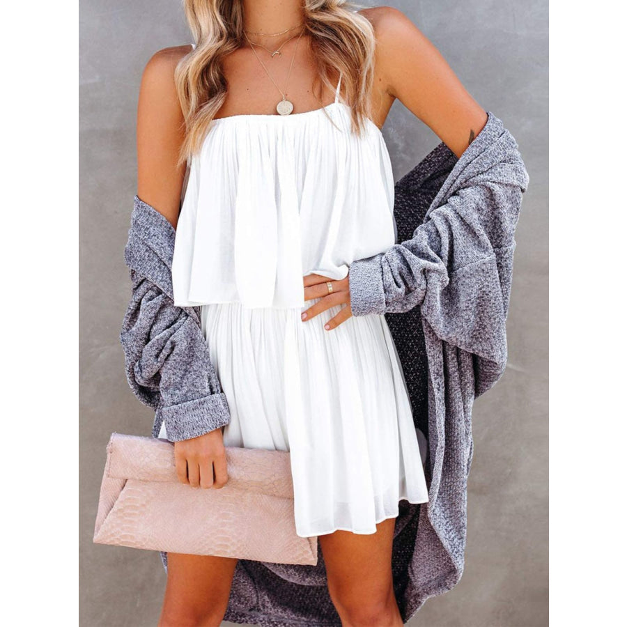 Ruched Spaghetti Strap Romper White / S Apparel and Accessories