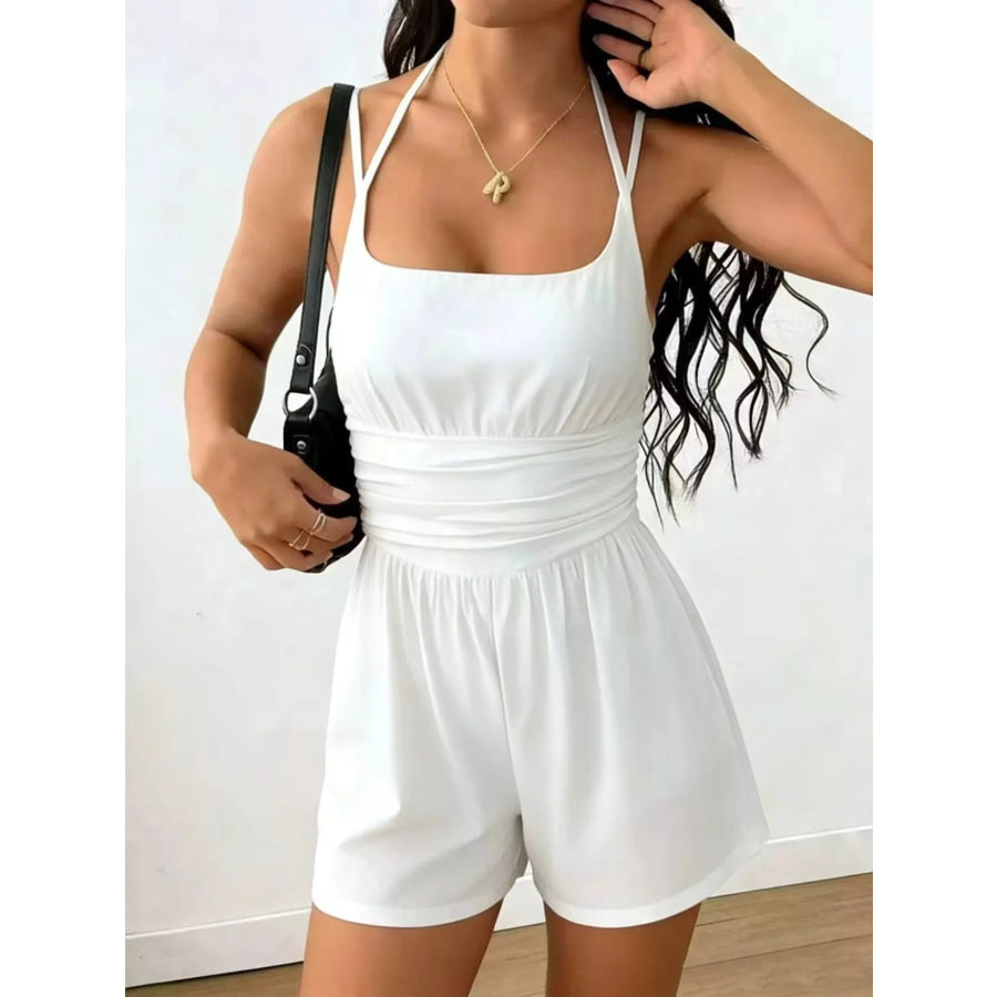 Ruched Spaghetti Strap Romper White / XS Apparel and Accessories