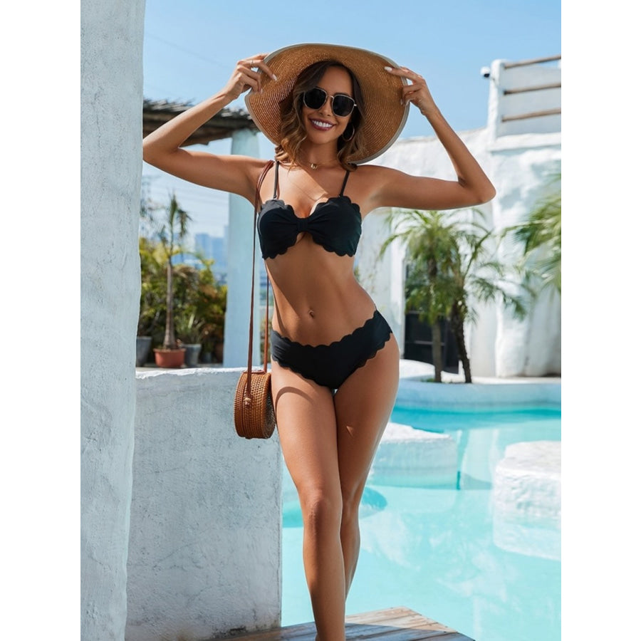 Ruched Spaghetti Strap Two-Piece Bikini Set Apparel and Accessories