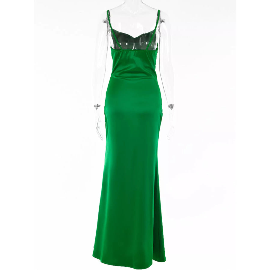 Ruched Split Spaghetti Strap Maxi Dress Apparel and Accessories