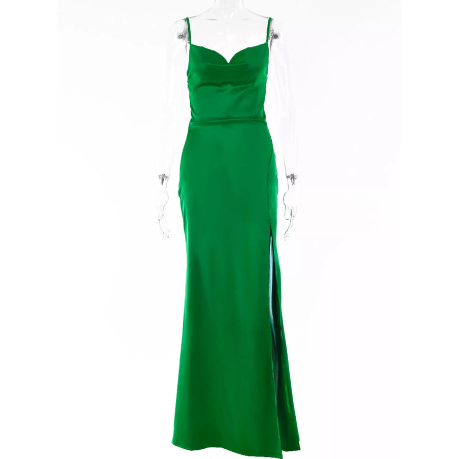 Ruched Split Spaghetti Strap Maxi Dress Apparel and Accessories