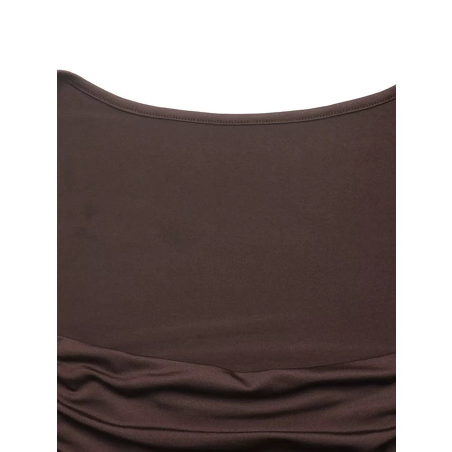 Ruched Square Neck Long Sleeve Maxi Dress Apparel and Accessories