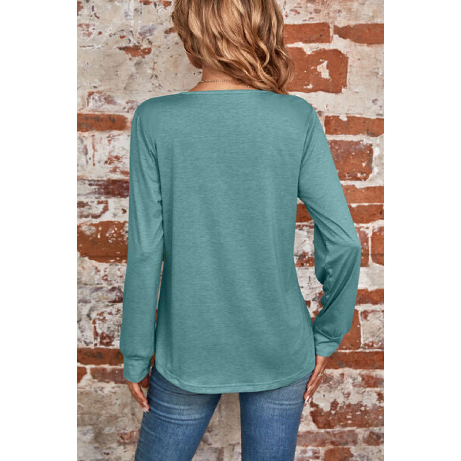 Ruched Square Neck Long Sleeve T - Shirt Apparel and Accessories