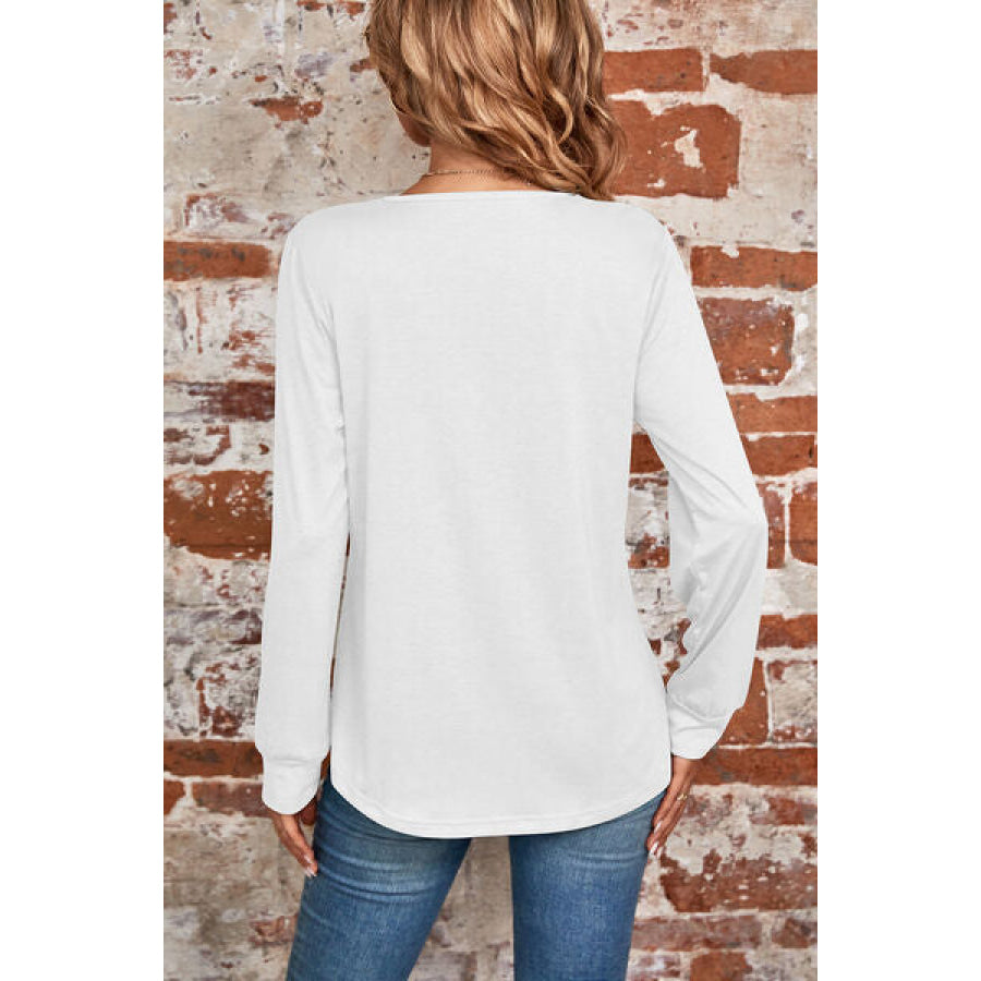 Ruched Square Neck Long Sleeve T - Shirt White / S Apparel and Accessories