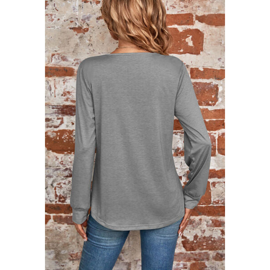 Ruched Square Neck Long Sleeve T - Shirt Apparel and Accessories