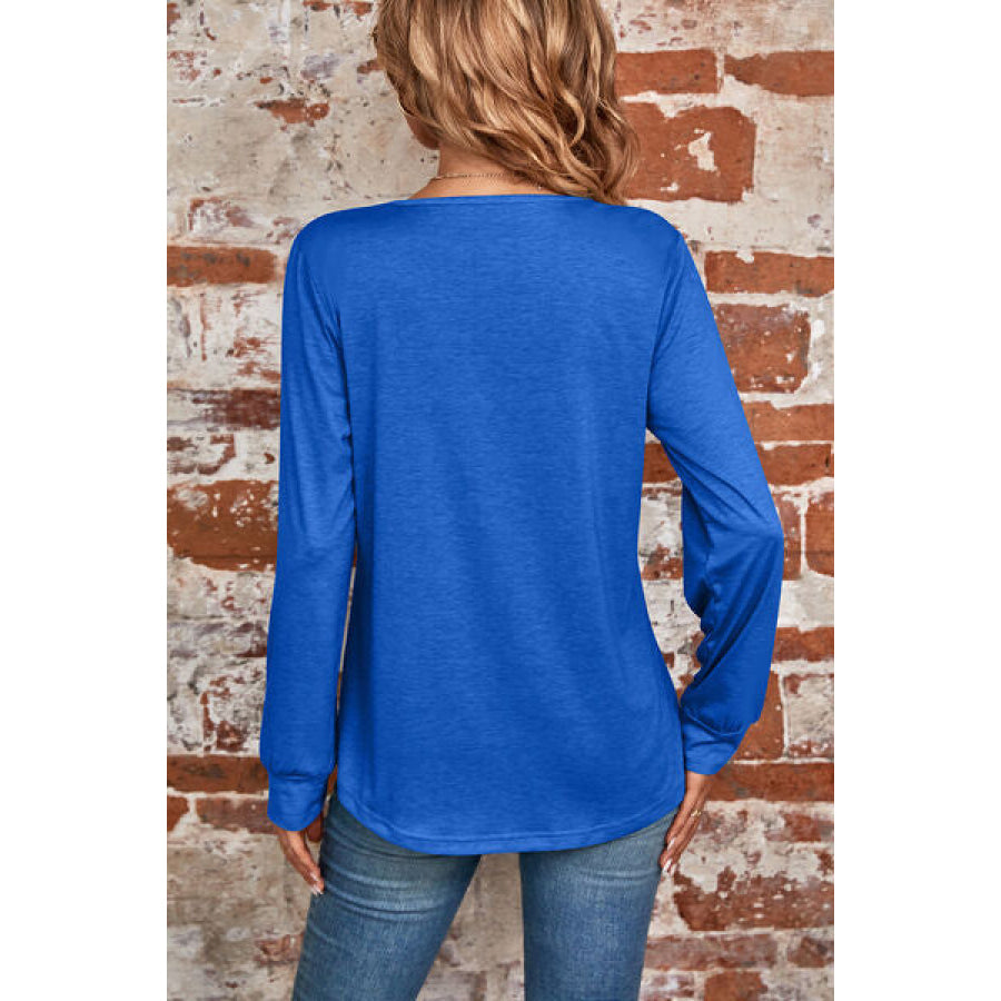 Ruched Square Neck Long Sleeve T - Shirt Apparel and Accessories