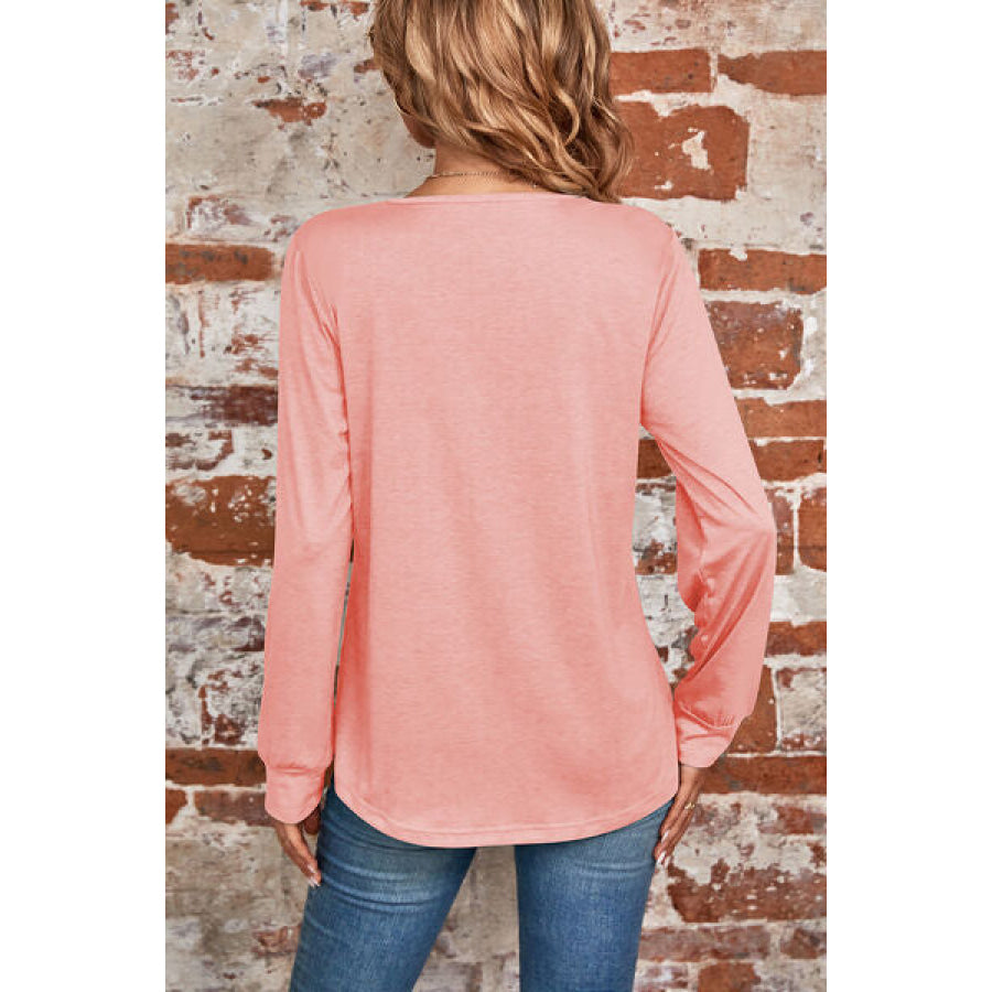 Ruched Square Neck Long Sleeve T - Shirt Apparel and Accessories