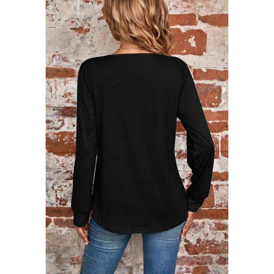 Ruched Square Neck Long Sleeve T - Shirt Apparel and Accessories