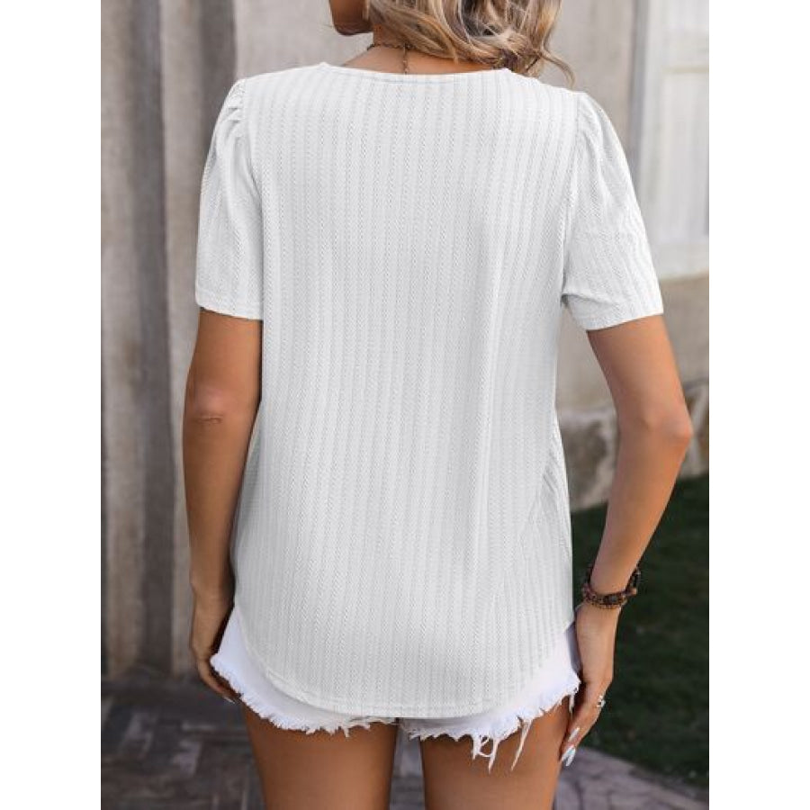 Ruched Square Neck Short Sleeve Blouse Apparel and Accessories