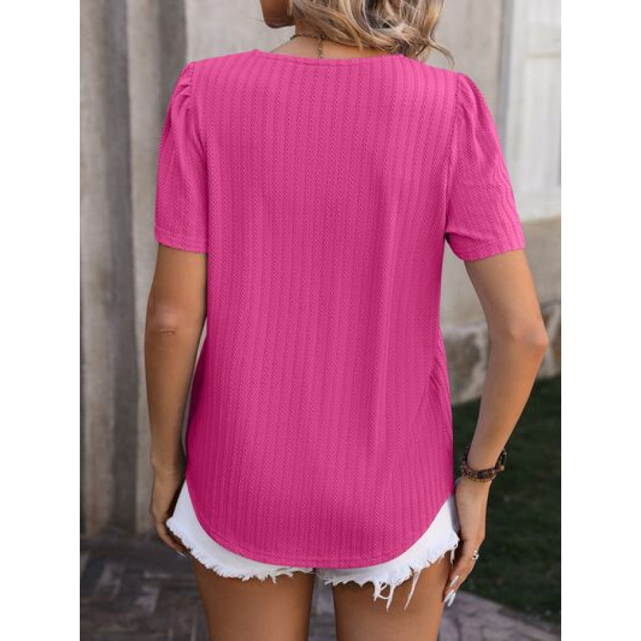 Ruched Square Neck Short Sleeve Blouse Apparel and Accessories