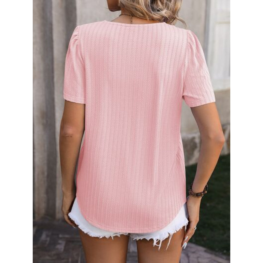 Ruched Square Neck Short Sleeve Blouse Apparel and Accessories