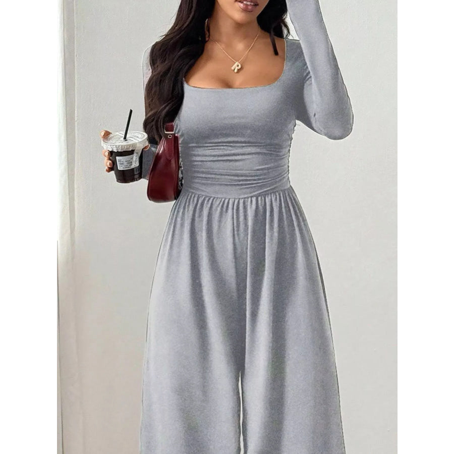 Ruched Square Neck Wide-Leg Jumpsuit Apparel and Accessories