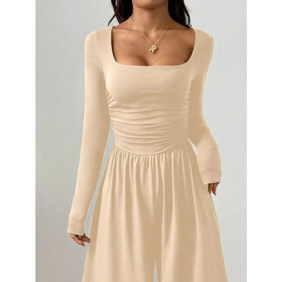 Ruched Square Neck Wide-Leg Jumpsuit Apparel and Accessories