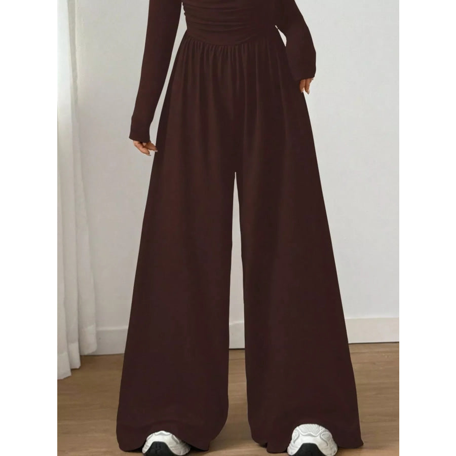 Ruched Square Neck Wide-Leg Jumpsuit Apparel and Accessories