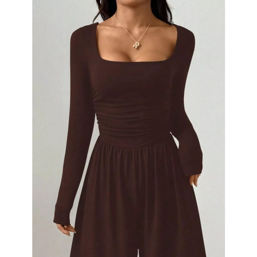 Ruched Square Neck Wide-Leg Jumpsuit Apparel and Accessories
