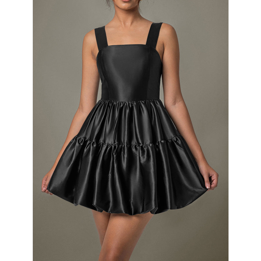 Ruched Square Neck Wide Strap Mini Dress Apparel and Accessories