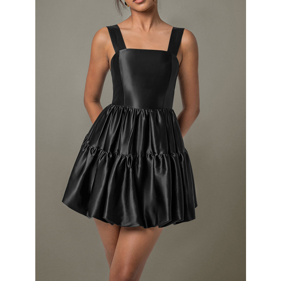 Ruched Square Neck Wide Strap Mini Dress Apparel and Accessories