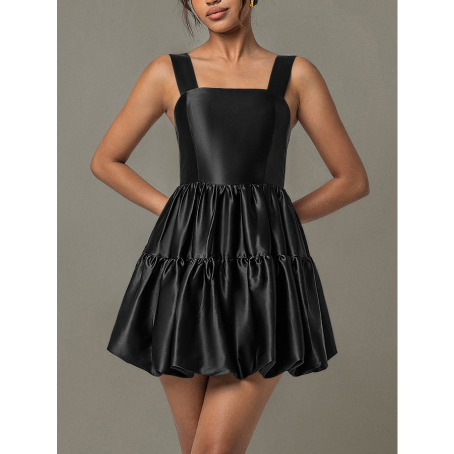 Ruched Square Neck Wide Strap Mini Dress Apparel and Accessories