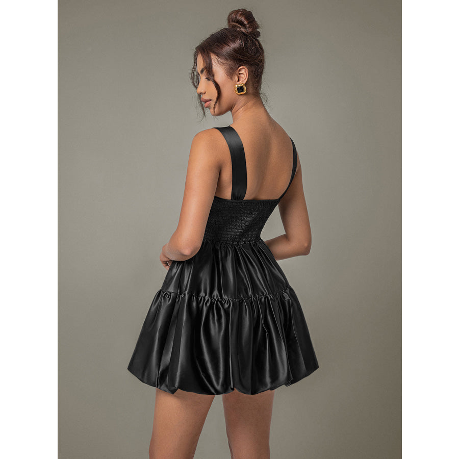 Ruched Square Neck Wide Strap Mini Dress Apparel and Accessories