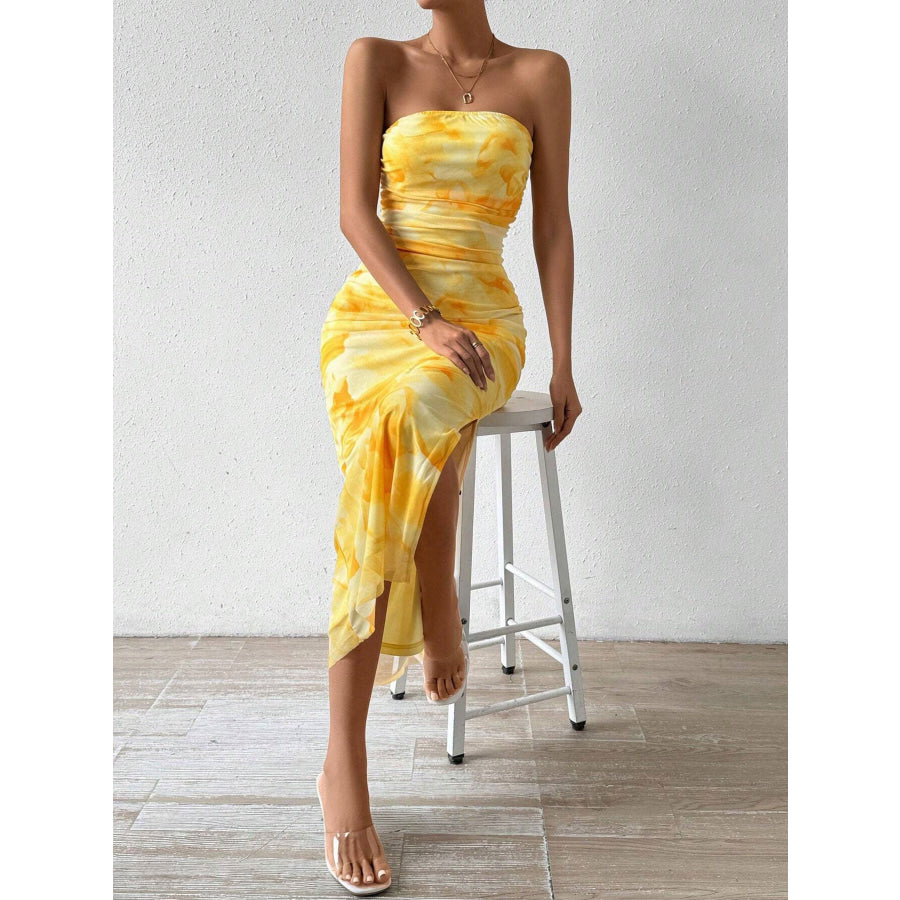 Ruched Strapless Bodycon Midi Dress Apparel and Accessories