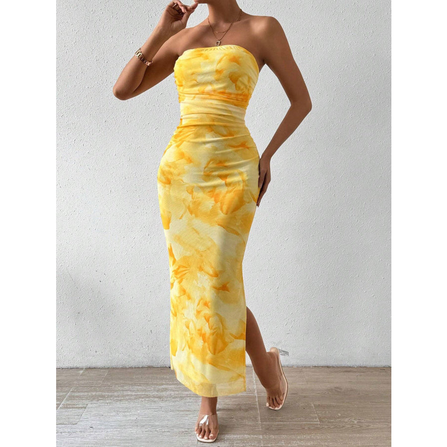 Ruched Strapless Bodycon Midi Dress Apparel and Accessories