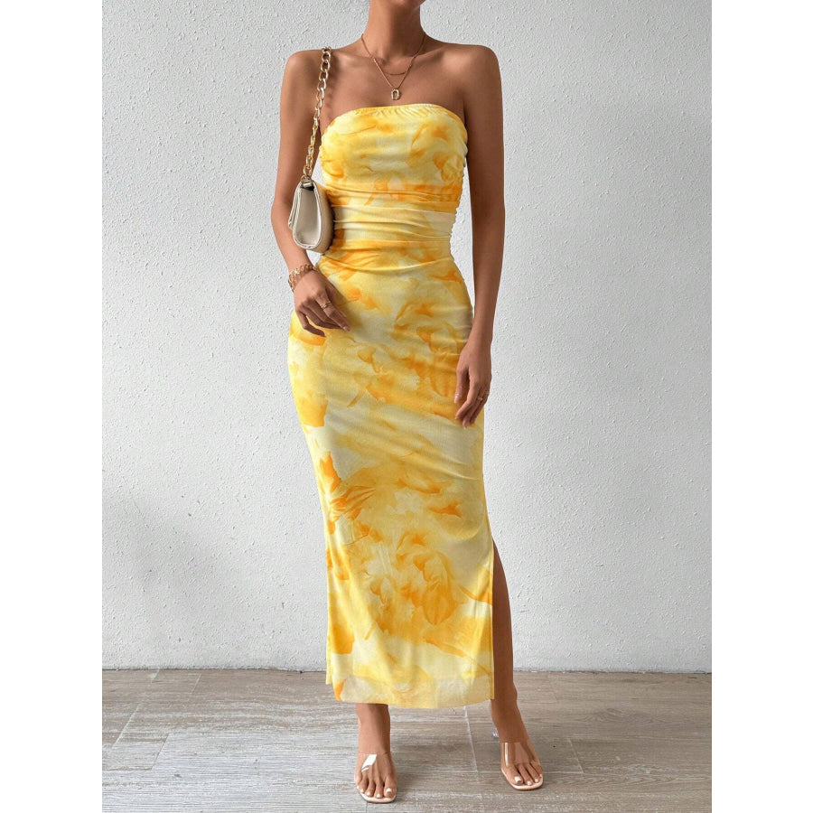 Ruched Strapless Bodycon Midi Dress Apparel and Accessories