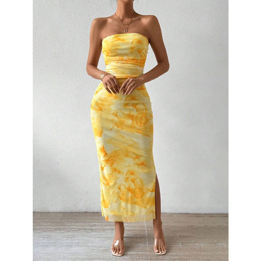 Ruched Strapless Bodycon Midi Dress Apparel and Accessories